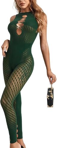 Women's Sexy See Through Bodycon Club Outfit Cut Out Mesh Jumpsuit in Saudi Arabia