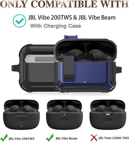 لـ JBL Vibe 200TWS/JBL Vibe Beam حافظة قفل بمشبك مع مجموعة تنظيف، غطاء حماية رائع JBL Vibe 200TWS للرجال والنساء مع حلقة تسلق متوافقة مع حافظة شحن JBL Vibe Beam - أسود in Kuwait