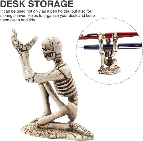 Skull Pen Holder, Durable Portable Resin Skeleton Pen Holder Stand, Office Storage Skull Decoration, Halloween Decorations, Home Decorations (White) in Saudi Arabia