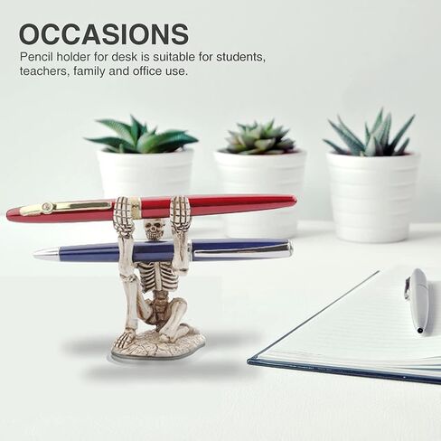 Skull Pen Holder, Durable Portable Resin Skeleton Pen Holder Stand, Office Storage Skull Decoration, Halloween Decorations, Home Decorations (White) in Saudi Arabia