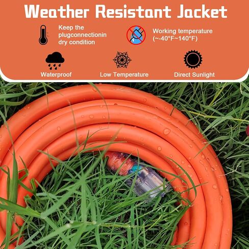 EP 3 Ft Lighted Outdoor Extension Cord - 10/3 SJTW Heavy Duty Black Extension Cable with 3 Prong Grounded Plug for Safety, UL Listed in Saudi Arabia