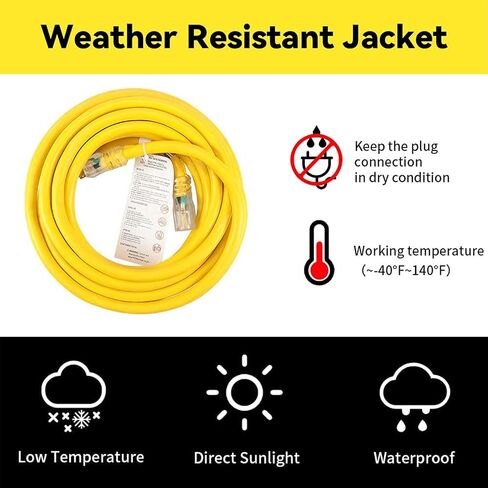 EP 3 Ft Lighted Outdoor Extension Cord - 10/3 SJTW Heavy Duty Black Extension Cable with 3 Prong Grounded Plug for Safety, UL Listed in Saudi Arabia