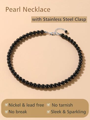 عقد من اللؤلؤ FindChic للنساء بقطر 6 مم/8 مم/10 مم/سلسلة خرز السماء المرصعة بالنجوم 4 أنماط أبيض/أسود قلادة طبقات من اللؤلؤ المقلد، مع صندوق هدايا in Saudi Arabia