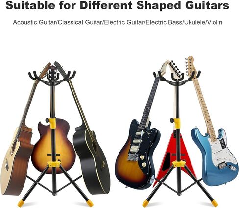 حوامل جيتار متعددة، حامل جيتار ثلاثي قابل للطي وقابل للتعديل مع حامل للرقبة، حامل أرضي عالمي للقيثارات الكهربائية الصوتية، باس بانجوس، حامل جيتار ثلاثي القوائم يحمل 3 جيتار معًا in Kuwait