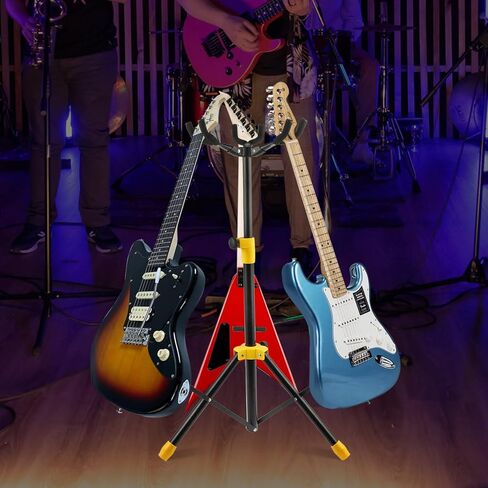 حوامل جيتار متعددة، حامل جيتار ثلاثي قابل للطي وقابل للتعديل مع حامل للرقبة، حامل أرضي عالمي للقيثارات الكهربائية الصوتية، باس بانجوس، حامل جيتار ثلاثي القوائم يحمل 3 جيتار معًا in Kuwait