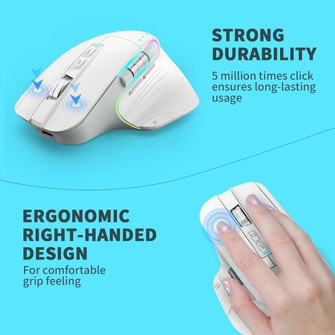 LeadsaiL Wireless Mouse for Laptop, 2.4G Rechargeable Bluetooth5.2 Computer Mouse, Controlling 4 Devices, Up to 3200DPI, Ergonomic Optical Mouse for PC, Notebook, Grey in Saudi Arabia