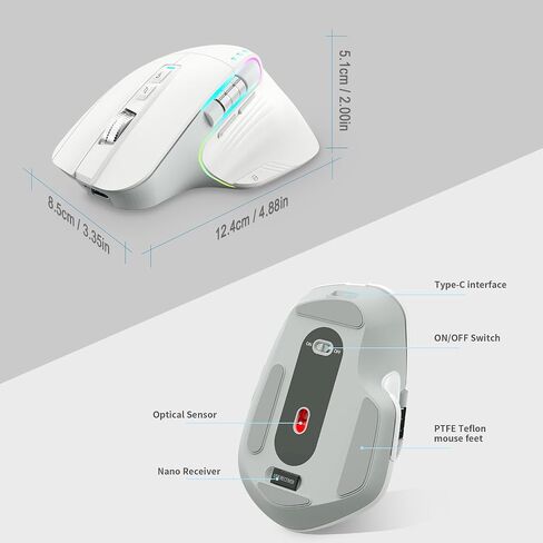 LeadsaiL Wireless Mouse for Laptop, 2.4G Rechargeable Bluetooth5.2 Computer Mouse, Controlling 4 Devices, Up to 3200DPI, Ergonomic Optical Mouse for PC, Notebook, Grey in Saudi Arabia
