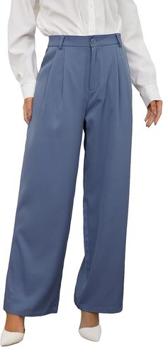 SweatyRocks Women's Casual Wide Leg High Waisted Button Down Straight Long Trousers Pants Pastel Blue XL in Saudi Arabia