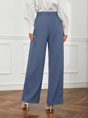SweatyRocks Women's Casual Wide Leg High Waisted Button Down Straight Long Trousers Pants Pastel Blue XL in Saudi Arabia