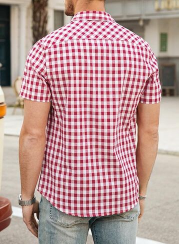 JMIERR Mens Casual Button Down Short Sleeve Shirts 100% Cotton Plaid Summer Shirts for Men with Pockets in Saudi Arabia