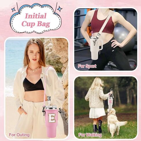 Personalized Initial A-Z Water Bottle Holder Bag for Stanley 40oz Tumbler with Strap,2 Straw Cover Caps & 2 Letter Chains for Stanley Cup Accessories in Saudi Arabia