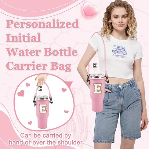 Personalized Initial A-Z Water Bottle Holder Bag for Stanley 40oz Tumbler with Strap,2 Straw Cover Caps & 2 Letter Chains for Stanley Cup Accessories in Saudi Arabia