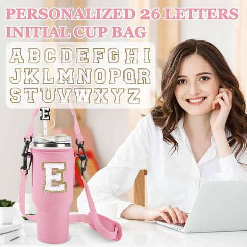 Personalized Initial A-Z Water Bottle Holder Bag for Stanley 40oz Tumbler with Strap,2 Straw Cover Caps & 2 Letter Chains for Stanley Cup Accessories in Saudi Arabia