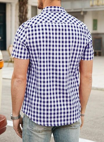 JMIERR Mens Casual Button Down Short Sleeve Shirts 100% Cotton Plaid Summer Shirts for Men with Pockets in Saudi Arabia