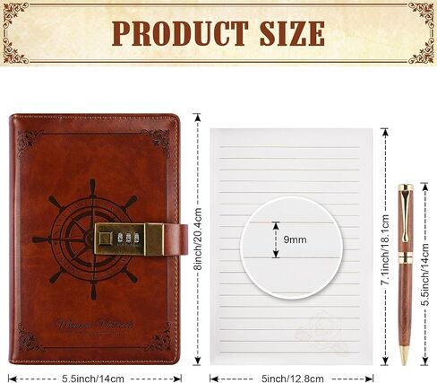 Lock Diary, Leather Writing Journal with Pen, Vintage Writing Notebook Refillable Combination Locked Journal Planner Agenda Personal Diary,Gift for Women Girls Boys Adult(Black) in Saudi Arabia
