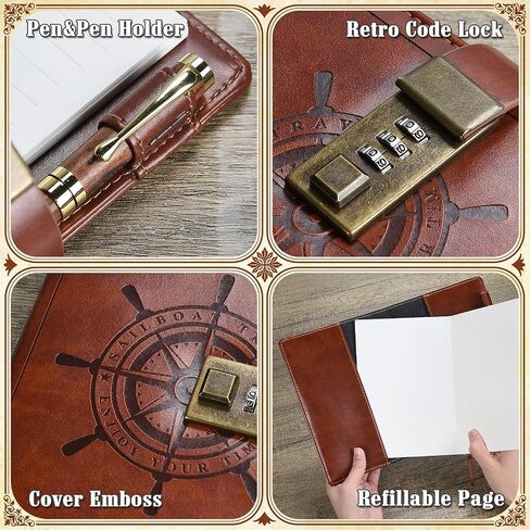 Lock Diary, Leather Writing Journal with Pen, Vintage Writing Notebook Refillable Combination Locked Journal Planner Agenda Personal Diary,Gift for Women Girls Boys Adult(Black) in Saudi Arabia