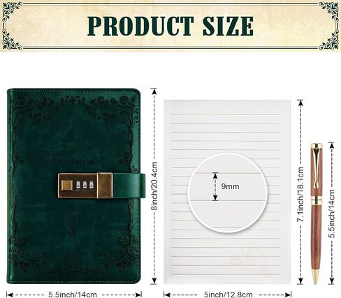 Lock Diary, Leather Writing Journal with Pen, Vintage Writing Notebook Refillable Combination Locked Journal Planner Agenda Personal Diary,Gift for Women Girls Boys Adult(Black) in Saudi Arabia