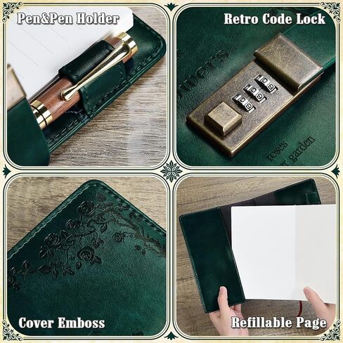 Lock Diary, Leather Writing Journal with Pen, Vintage Writing Notebook Refillable Combination Locked Journal Planner Agenda Personal Diary,Gift for Women Girls Boys Adult(Black) in Saudi Arabia