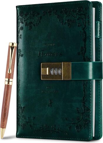 Lock Diary, Leather Writing Journal with Pen, Vintage Writing Notebook Refillable Combination Locked Journal Planner Agenda Personal Diary,Gift for Women Girls Boys Adult(Black) in Saudi Arabia
