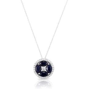 Femme Luxe Natural Precious Gemstone and White Cubic Zirconia Halo Pendant Necklace for Women, 925 Sterling Silver, 18inch Cable Chain, Giftable Jewelry, Perfect Valentine Gift for Wife, Girlfriend