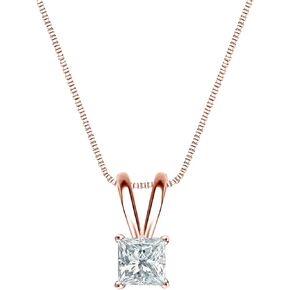14k Gold 4-Prong Basket Princess-cut Diamond Solitaire Pendant (1/5-1 cttw, H-I, I1-I2)