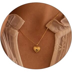 Feskive Heart Necklace for Women 14k gold Plated Tiny Heart Pendant Necklace for girls Dainty Small Cubic Zirconia Open Flower Heart Cute choker necklace Minimalist Jewelry Necklace Gifts