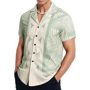 OYOANGLE Men's Tropical Print Short Sleeve Lapel Neck Button Down Shirt Hawaiian Vacation Shirts