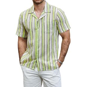 VATPAVE Mens Stylish Striped Shirts Short Sleeve Button Down Summer Shirts Cotton Beach Tops with Pocket