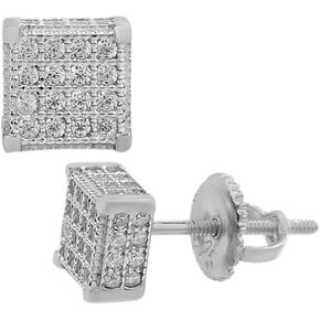Mens Real Solid 925 Silver Iced CZ Hip Hop Earrings Cube Stud Aretes Hombre