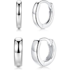 Small Cartilage hoop earrings for men & women- 4 pairs 8mm Mini Silver Huggie hoop earrings, 2mm/3mm in Width