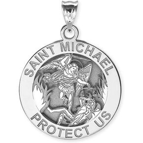 St Michael Necklace Catholic Saint Michael Pendant Round Pendants for Women & Men Crafted in 14K Yellow or White Gold & Sterling Silver Christian Gifts for Men & Women or First Communion Gifts for Boys or Girls