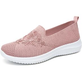 Women's Slip-On Knit Mesh Loafers Lightweight and Comfortable Breathable Mesh Walking Shoe Casual Embroidered Flat Loafers