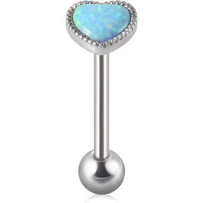 CHUANCI 1PC Anti-Allergy Surgical Steel Opal Tongue Rings For Women Heart Shape Opal Tongue Barbell Piercing Jewelry 14g