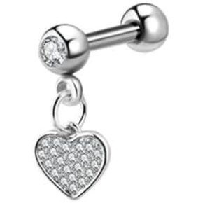 16G Short Barbell w/Hanging Heart - Cartilage Body Jewelry - Tragus, Lobes & More