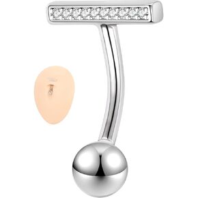 ZS 14G Small Belly Button Rings for Women Girls, 16G 925 Sterling Silver Rook Eyebrow Piercing Jewelry, Simple Reverse Curved Navel Barbell Body Jewelry