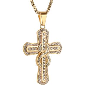 AsAlways 18k Gold Plated Infinite Hollow-out Cross Pendant Stainless Steel Inlay CZ Hip-hop Charm Necklace Jewelry Gift