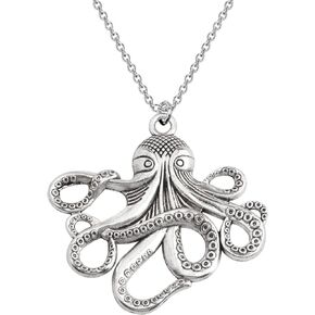 BEKECH Octopus Pendant Necklace Octopus Theme Nautical Jewelry Ocean Animal Gift for Octopus Lover Squid Lover Sea Fan Pirate Accessory for Her