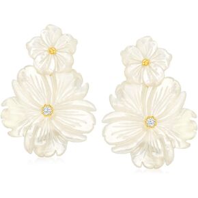 Ross-Simons Mother-Of-Pearl and .20 ct. t.w. White Topaz Flower Removable Drop Earrings With 18kt Gold Over Sterling