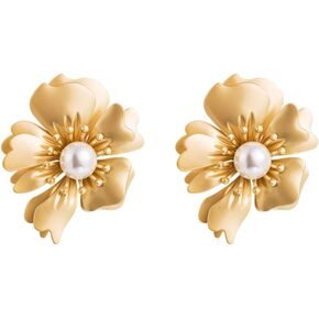 exaggerated women's pearl flower earrings; 2024 new gold-plated jewelry gift box packaging