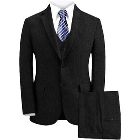 Men's Summer 3 Piece Linen Wedding Suit Peak Lapel Blazer Vest Pants
