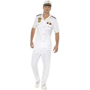 Smiffys Men's Captain Costume with Jacket Trousers Cap and Gloves, White L - US Size 42"-44"