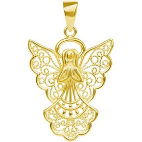 Solid 14k Yellow Gold Filigree Angel Pendant