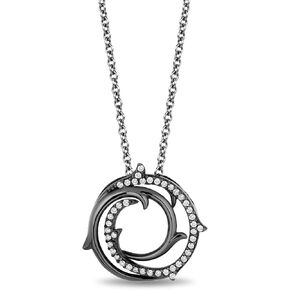 Jewelili Enchanted Disney Fine Jewelry Sterling Silver with Black Rhodium 1/10 Cttw Diamond Maleficent Pendant