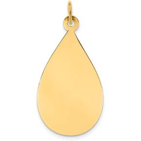 Solid 14k Yellow Gold Plain .009 Gauge Engravable Raindrop Disc Charm Pendant - 33mm x 16mm