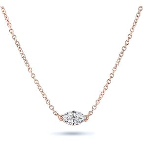 Diamond Wish 0.25 to 0.50 Carat Marquise Diamond Solitaire Pendant Necklace in 14k Gold with 18 Inch Chain Spring Ring V-End Prong Set