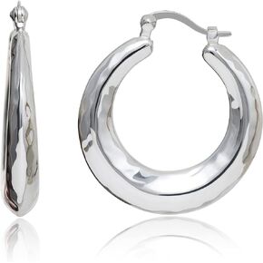 Willowbird Sterling Silver 25mm - 34mm Textured Hammered Tribal Hoop Earrings for Women