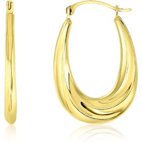 14K Yellow Gold 2x25mm Textured Lightweight Oval Hoop Earrings