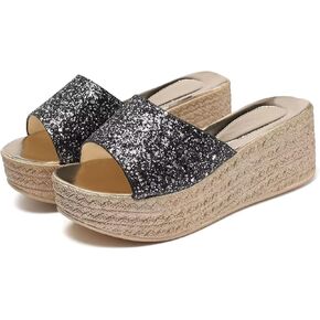 Lymphvity Women's Crystal Open Toe Wedge Sandals Slides,Summer Fashion Outdoor Platform High Heeled Casual Dress Rhinestones Wedge Sandals