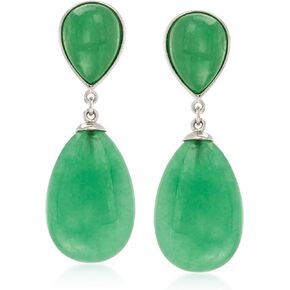 Ross-Simons Pear-Shaped Green Jade Drop Earrings in Sterling Silver