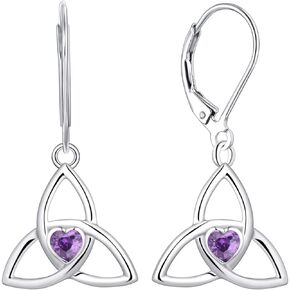 JO WISDOM Women Earrings,925 Sterling Silver Triquetra Celtic Trinity Knot Drop & Dangle Earrings with Heart Cut 3A Cubic Zirconia